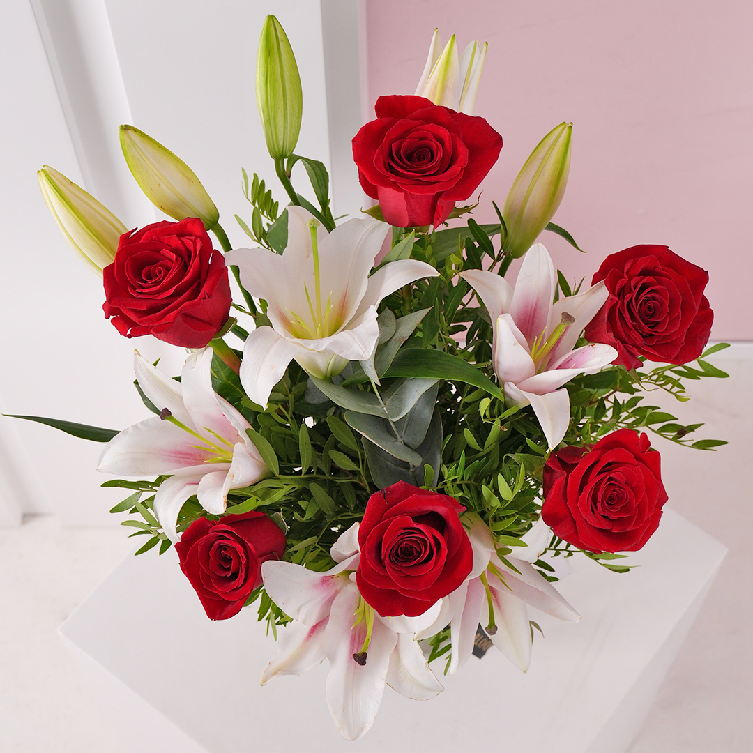 
              Red Roses and Pink Lilies - Anniversary Gift Set