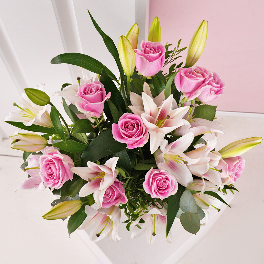 
              Pink Roses and Pink Lilies